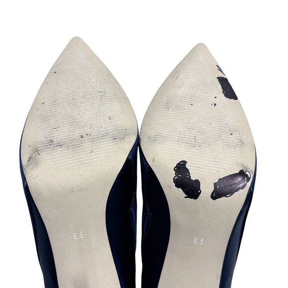 Neiman Marcus Silk Navy Pointed Toe Flower Bling Stiletto Ankle Boots Size 6.5 - Picture 11 of 12